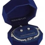 Macy's NEW Silver Plate MOM BRACELET & Solitaire EARRINGS Set Adjustable CZ Boxed Photo 2