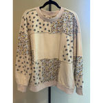 easel Oversized Flower Patchwork Terry Knit Sweatshirt in Beige Size S Photo 2