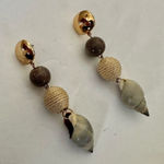 Long real shell gold tone post dangling earrings Photo 0