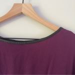 Alice + Olivia Silk Blend Mini Dress Purple Black Faux Leather Roll Tab Sleeves Photo 3