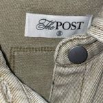 The Post Distressed Denim Jacket Khaki Green Raw Hem Pockets Button Front Size S Photo 2