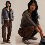 Free People Herringbone Textured Dark Academia Brown Cargo Pants Size 12 NWT Photo 5