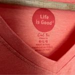 Life is Good cool tee v neck “tropic like it’s hot” sun coral and yellow tee L Photo 5