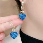 Women's Blue Diamond Love Heart Dangle Drop Earrings Photo 6