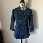 Shoshanna  Blouse Shirt Top Womens Size 2 long sleeve blue leopard print EUC Photo 3