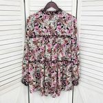 Jane and Delancey Jane and Delancey Floral Ruffle Trim Tiered High Low Tunic Blouse Pink Black Photo 9