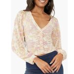 Free People  women's Say the Word Ruched Pink Top - size XS - long sleeve Photo 0