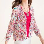 Chico's NWOT Chico’s Multi-Colored Printed Ruched-Sleeve Cardigan Photo 0