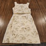 Moulinette Soeurs Cream Gold Sleeveless Dress Keyhole pleated Back peplum L 10 Photo 5