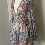 Hello Molly purple, blue & white floral v-neck long sleeve mini dress size 4 Photo 2