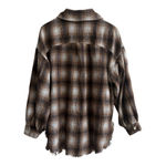 White Birch Women’s Sz.M Brown Cream Plaid Fray Button Up Shacket Indie Grunge Photo 10