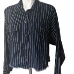 American Eagle  Outfitters Cropped Frayed Hem Striped Long Sleeve Shirt, Sz L Photo 1