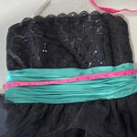 David's Bridal  Black Teal Strapless Tiered Ruffle Sequin Dress Size 12 Photo 2
