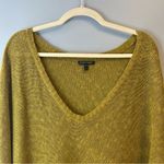 Eileen Fisher  Top Greengold Melange Linen Grain V Neck Knit Sz XL EUC Short Slv Photo 3