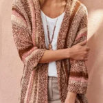 J. Jill Open Front Short Sleeve‎ Cardigan Multicolor Stripe Knit Boho Size Small Pink Photo 0