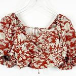 Free People  Sunday Floral Linen Blend Puff Sleeve Crop Top S Photo 2