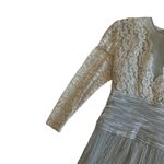 Ricki Lang For Nuit Vintage 1970s Lace Sheer Dress Pleated Size Large Women's Silver Photo 2