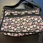 LeSportsac  Deluxe Everyday travel Bag adjustable strap HEARTS Pink Black Nylon Photo 10