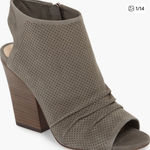 Vince Camuto  Kentvi Perforated Leather Greystone Peep Toe Heeled Ankle Bootie, 8 Photo 0