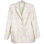 Escada Pink Yellow Pastel Silk Blend Plaid Blazer Sz 40 Photo 0