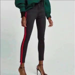 ZARA  Black Washed High Waisted‎ Red Velvet Stripe Jeans Size 4 Photo 1