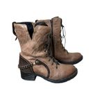 Dromedaris Brown Soft Leather Combat Booties Boots Size EU 38 Lace Up Zip Moto Photo 3