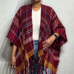 Jenni  Wine Oversized Plaid Topper Sz OS NWT Photo 0