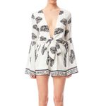 Love Riche  Front Tie Romper - White/Blue Print - Medium Photo 10