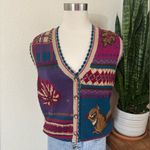 Vintage fall Squirrel Sweater Vest Ramie Cotton 90s Fall Knit small embroidered Tan Photo 11