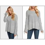 Anthropologie 💕SANCTURY - 💕 Lace Up Sleeve Pullover Sweater Grey Small S NWT Photo 3