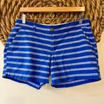 Old Navy Women’s Blue Stripe Flat Front Cotton Chino Shorts 4” Inseam Size 8 Photo 0