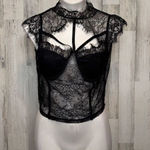 Dazy Black Lace Sheer Crop Top High Neck Size L Black Size L Photo 0