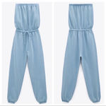 ZARA NWT. Blue Washed Effect Long Strapless Jumpsuit. Size XS. Photo 6