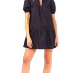 French Connection  Poplin Mini Dress Organic Cotton Puff Short Sleeve Black Small Photo 1