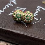 Vintage Cloisonné Style Floral Enamel Stud Earrings Gold Photo 1
