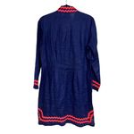 Sail To Sable  Ric Rac Embroidered Linen Shift Dress Navy Blue/Coral Size Medium Photo 1