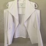 Bisou Bisou Cold Shoulder Sleeve Open Front Jacket Textured White Knit Size M Photo 0