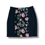 Passports black boho floral embroidery skirt L elastic waist artsy mini Size L Photo 3