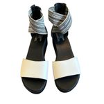 Sorel  Cameron Flatform White Black Sandals Stretch Ankle Strap Size 8 Women's Photo 2