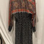 Groovy Vintage 70’s boho sheer paisley ruffle dress elastic waist tie neck midi Red Size M Photo 7