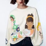 ZARA  Blogger Fave Ecru Multi Girls Print Sweatshirt $59.90 EUC S Rare HTF Photo 0