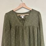 Loft  Floral Keyhole Babydoll Top Womens Size‎ S Long Sleeve Sheer Green Photo 1
