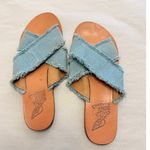 Ancient Greek Sandals Denim‎ Crossover Fringe Flat Sandals 37.5 Blue Size 7.5 Photo 1