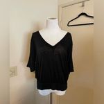 Stateside Everly Slub V-Neck Top Short Sleeves Black Size L Photo 2