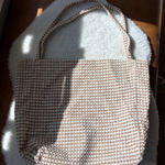 Woven Tote Bag, Crochet Style Knit, Textured, Shoulder Bag Tan Photo 0