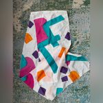 Vintage 80s Elissa bright abstract art silk long head neck scarf Pink Photo 5