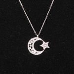 Brilliant Crystal 925 Sterling Silver Moon & Star Necklace Turkish Flag Photo 6