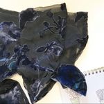 Lily White  Black and Bluish Purple Velvet Top Floral blouse Ruffled Sleeves Photo 10