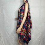 Cashmere Feel Woven Plaid Scarf Vest Blue Photo 1