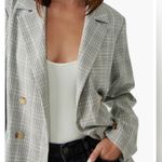 Free People Light Gray Plaid Blazer with Gold Buttons Photo 2